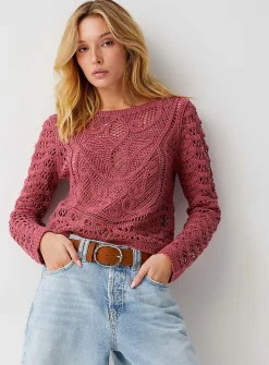 Buttoned back crocheted sweater