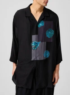 Buttoned shoulders long pure silk shirt