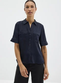 Buttoned-sleeve silk shirt