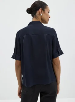Buttoned-sleeve silk shirt