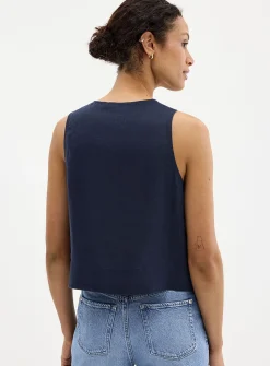 Button-front pure linen cami