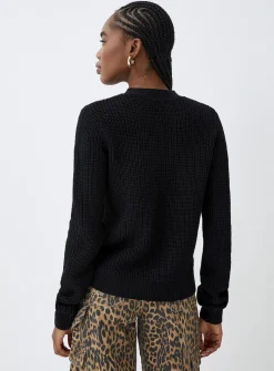 Button-up shaker-rib cropped cardigan