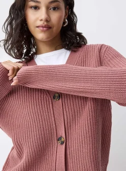 Button-up shaker-rib cropped cardigan