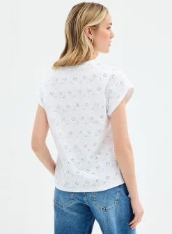 Cap-sleeve broderie anglaise organic cotton T-shirt