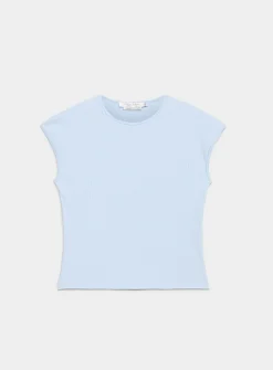 Cap-sleeve fitted ribbed T-shirt