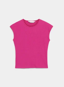 Cap-sleeve fitted ribbed T-shirt