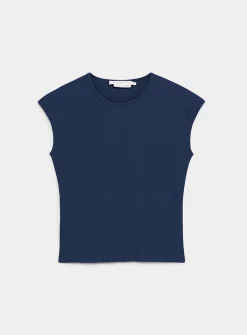 Cap-sleeve fitted ribbed T-shirt