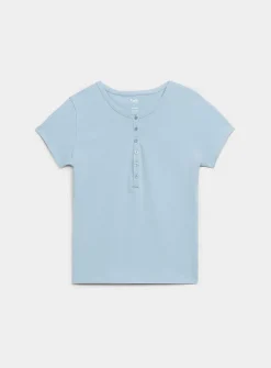 Cap-sleeve Henley T-shirt