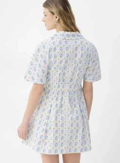 Cap sleeve poplin mini-shirtdress