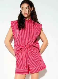Cap-sleeve poplin shirt