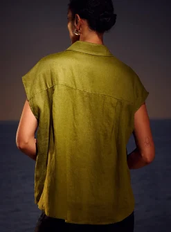 Cap-sleeve pure linen shirt