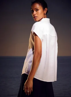 Cap-sleeve pure linen shirt