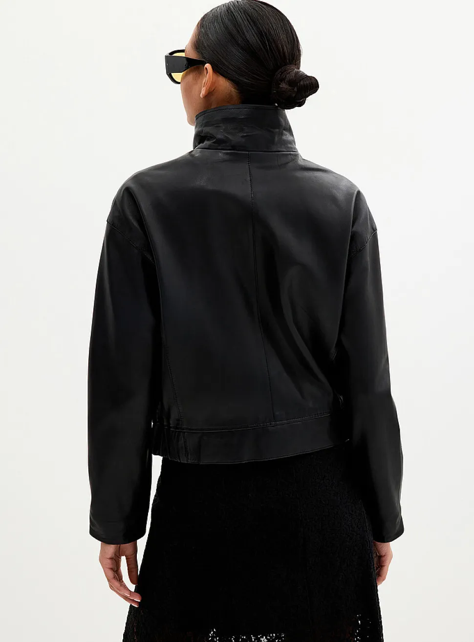 Carlotta stand collar leather jacket