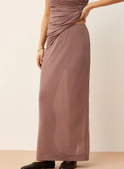 Centre slit maxi micromesh skirt