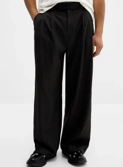 Chalk-stripe pleated wide pant