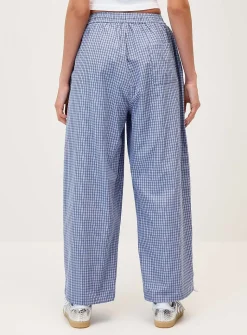 Checkered poplin barrel-leg pant