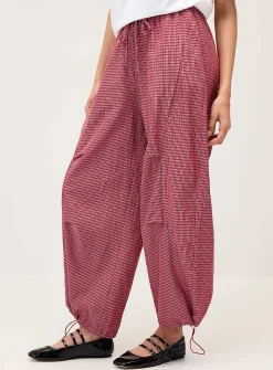 Checkered poplin barrel-leg pant