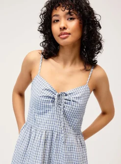 Checkered poplin midi dress