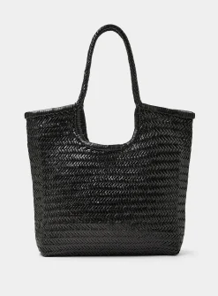 Chevron pattern braided leather bag
