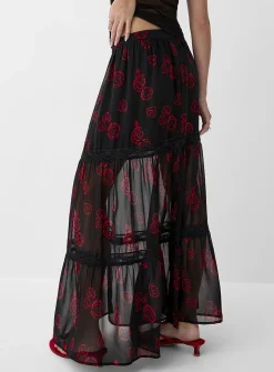 Chiffon and lace tiered maxi skirt