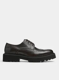 Chunky notched sole leather brogue shoes