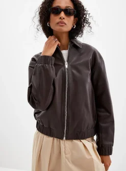Ciara shirt collar leather jacket