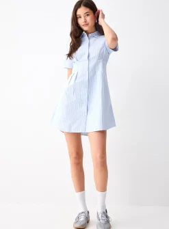 Cinched waist Oxford shirtdress