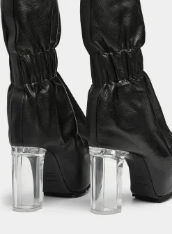 Clear heel gathered ankle boot