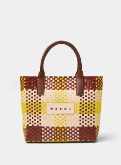 Colourful basket-knit tote bag