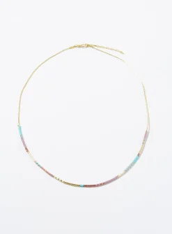 Colourful bead block necklace