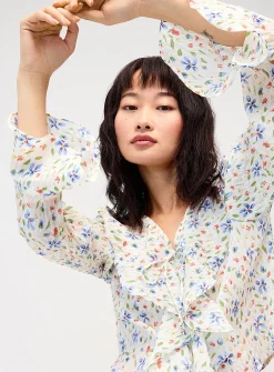 Colourful flowers ruffled blouse