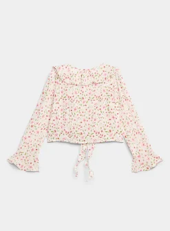 Colourful flowers ruffled blouse