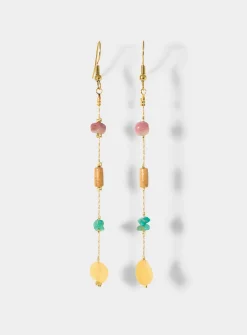 Colourful stone long post earrings