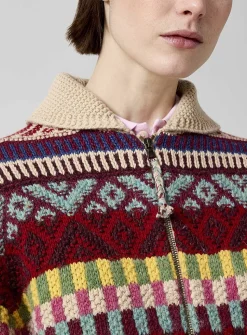 Colourful wool-cotton weave cardigan