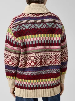 Colourful wool-cotton weave cardigan
