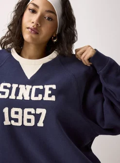 Contrasting collar and embroidery fleece sweater