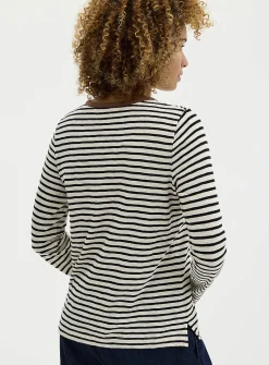 Contrasting collar striped slub T-shirt