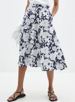 Contrasting garden buttoned midi skirt