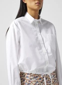 Contrasting seams blousing shirt