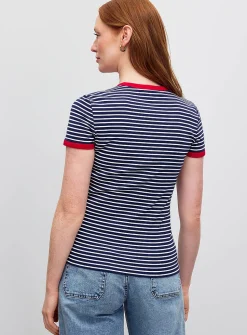 Contrasting trim striped T-shirt
