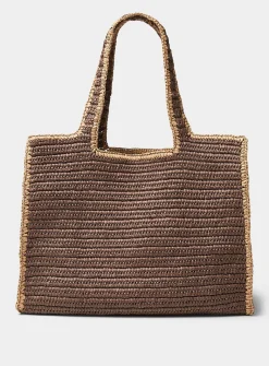 Contrast trim braided straw XL tote bag