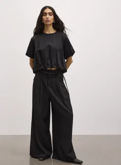 Cord belt pleated waist ultra-wide-leg pant