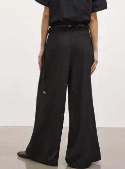 Cord belt pleated waist ultra-wide-leg pant