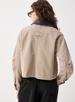 Corduroy collar cropped jacket