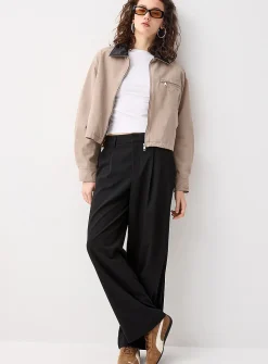 Corduroy collar cropped jacket