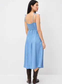 Corset faux-denim maxi dress