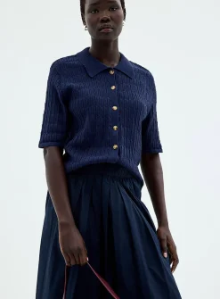100% cotton openwork shirt-collar cardigan