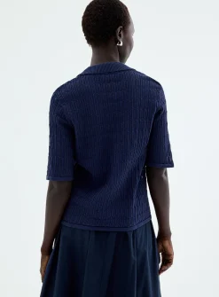100% cotton openwork shirt-collar cardigan