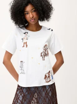 Cowgirl embroidery loose T-shirt