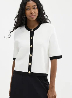Crest buttons contrasting trim boxy-fit cardigan